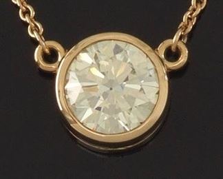Ladies Italian Gold and 1.56 ct Diamond Solitaire Necklace 
