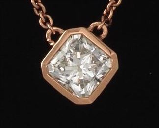 Ladies Italian Gold and Asscher Diamond Necklace 