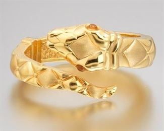 Ladies Italian Gold and Citrine Oversized Serpent Bangle 