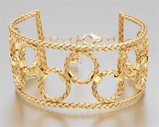 Ladies Italian Gold Open Work Braided Flex Bracelet 
