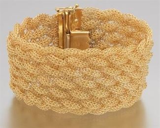Ladies Italian Gold Wide Woven Mesh Bracelet 
