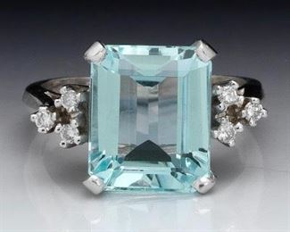 Ladies MCM Gold, Aquamarine and Diamond Ring 