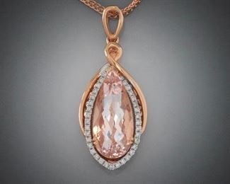 Ladies Morganite and Diamond Pendant on Chain, AIGL Report 