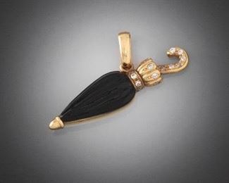Ladies Onyx, Mother of Pearl, and Diamond Umbrella Pendant 