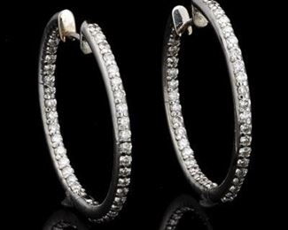Ladies Pair of Gold and Diamond InsideandOutside Hoops