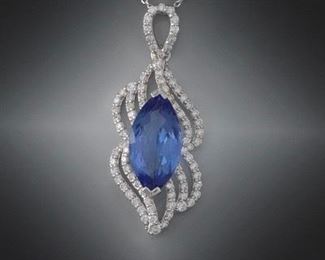 Ladies Tanzanite and Diamond Pendant on Chain, IAS Report 
