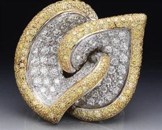 Ladies Two Tone Gold, White and Yellow Diamond Floral Ring 