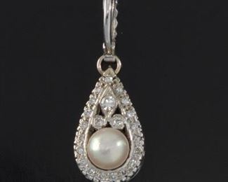 Ladies Vintage Gold, Pearl and Diamond Pendant 