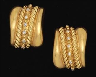 Ladies Vintage Pair of Gold and Diamond Ear Clips