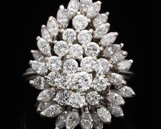 Ladies Vintage Gold and Diamond Cluster Cocktail Ring 