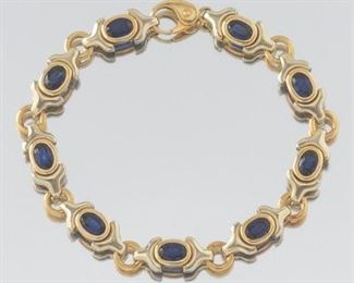 Ladies Vintage TwoTone Gold and Lab Grown Blue Sapphire Bracelet 