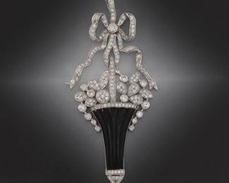 Ladies White Gold, Diamond and Onyx Basket Pendant 