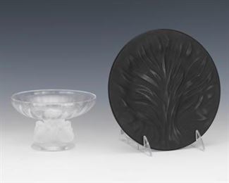 Lalique, Two Pieces, Nogent Bowl and Noir Algues plate