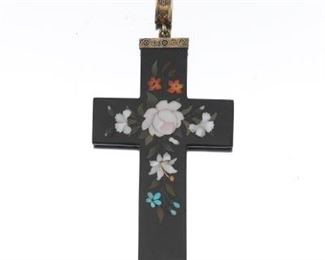 Large Italian Pietra Dura Cross Necklace 