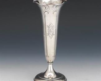 Lebkuecher Co. Antique Sterling Silver Trumpet Vase for Grogan Co., ca. 19th Century