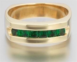 M.L. Ernst Gentlemens Gold and Tsavorite Ring 