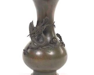 Monumental Japanese Patinated Bronze Dragon and Peach of Immortality Vase, Meiji 