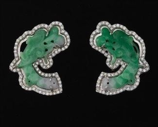 Natural Color Jadeite and Diamond Earrings, GIA Report 