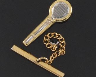 Novelty Elegant Gold and Diamond Ball Racket Tie Pin 