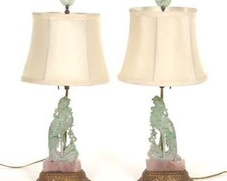 Pair of Carved Stone Phoenix Lamps