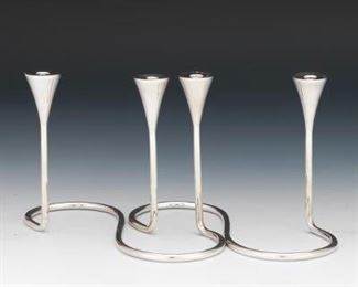 Pair of Mexican Modernist Sterling Silver Candelabra 