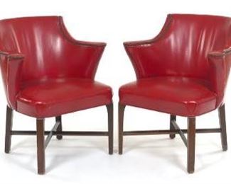 Pair of Red Leather Armchairs