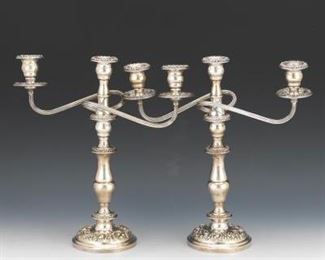 Pair of S. Kirk Sons Repousse Sterling Candelabra
