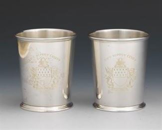 Pair of Sterling Mint Juleps, Navy Supply Corps, in Presentation Box 