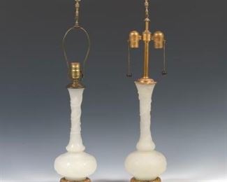 Pair of Stueben Cameo Cut Glass Lamps 