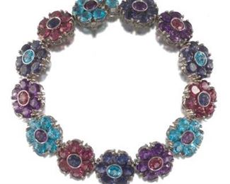 Pasquale Bruni Italian Gold and Gem Stones Floral Design Bracelet 
