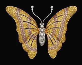 Pink and Yellow Diamond Butterfly Brooch 