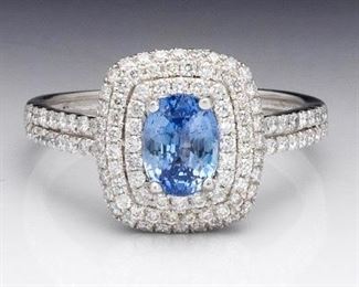 Rare Unheated Blue Sapphire and Diamond Ring, GIA Report 