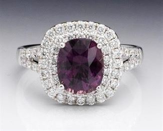 Rare Unheated Pinkish Purple Sapphire and Diamond Ring 