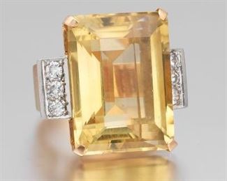 Retro 40.13 Carat Citrine and Diamond Cocktail Ring 