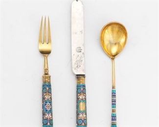 Russian Cloisonne Fork, Knife, and Spoon