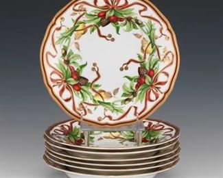 Seven Tiffany Holiday Large Rim Soup Bowls