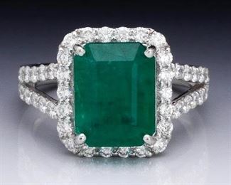 Sheffield Sons Platinum, 4.79 Carat Emerald and Diamond Ring, IAS Report 
