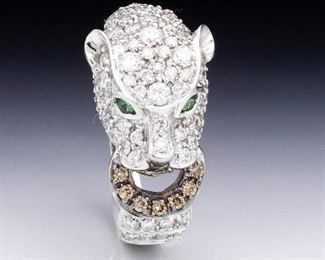 Sonia B. Gold, Diamond and Emerald Cartier Style Panther Ring 