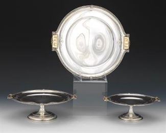 Three BrandChatillon Co. Footed Tazzas, Pompeiian Pattern 