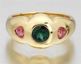Theo Fennell Gold, Green and Pink Tourmaline Ring 