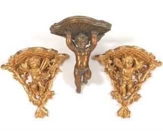 Three Gilt Cherub Wall Sconces