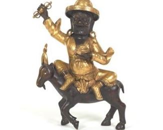 Tibetan Antique Buddhist the World Protector Damchen Garwa Nagpo on Goat