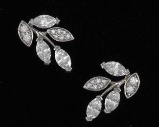 Tiffany Co Platinum and Diamond Laurel Leaf Pair of Earrings 