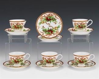 Tiffany Holiday Five Tea Cups and Seven Saucers