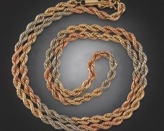 Tri Color Gold Twist Chain Necklace 