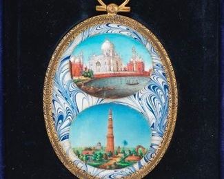 Two Antique Miniature Paintings Medallion, in Presentation Case 