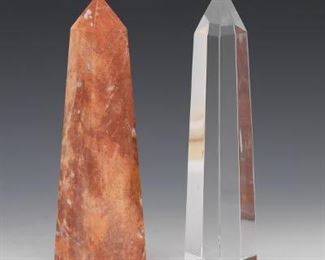 Two Marble and Crystal Glass Cabinet Obelisks 