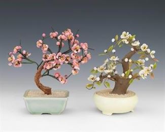 Two Japanese Gemstone Bonsai Trees 