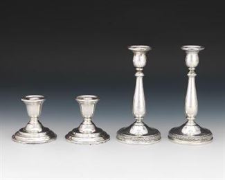 Two Pair Sterling Silver Candlesticks, by International Silver