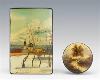 Two Russian Lacquer Boxes with Landscapes